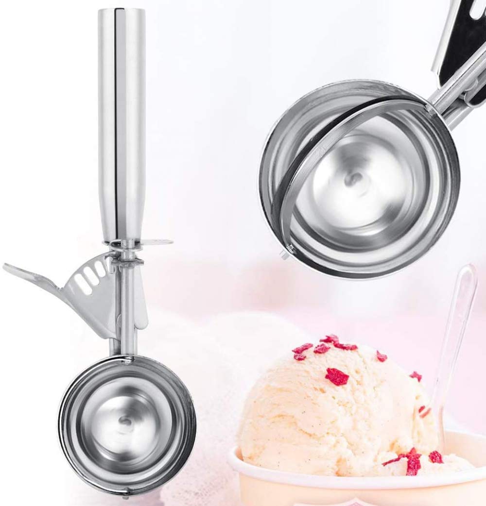 Ice Cream Scoop, 2.48In Diameter Stainless Steel Scooper with Trigger for Ice Cream Cookies Fruit