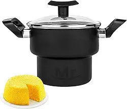 Cuscuzeiro Antiaderente Nordestino Teflon Nº14 Ideal para Cuscuz e Cozimento de Legumes no Vapor - Fácil de Limpar e Fundo Antiaderrapante (Cuscuzeiro Preto)