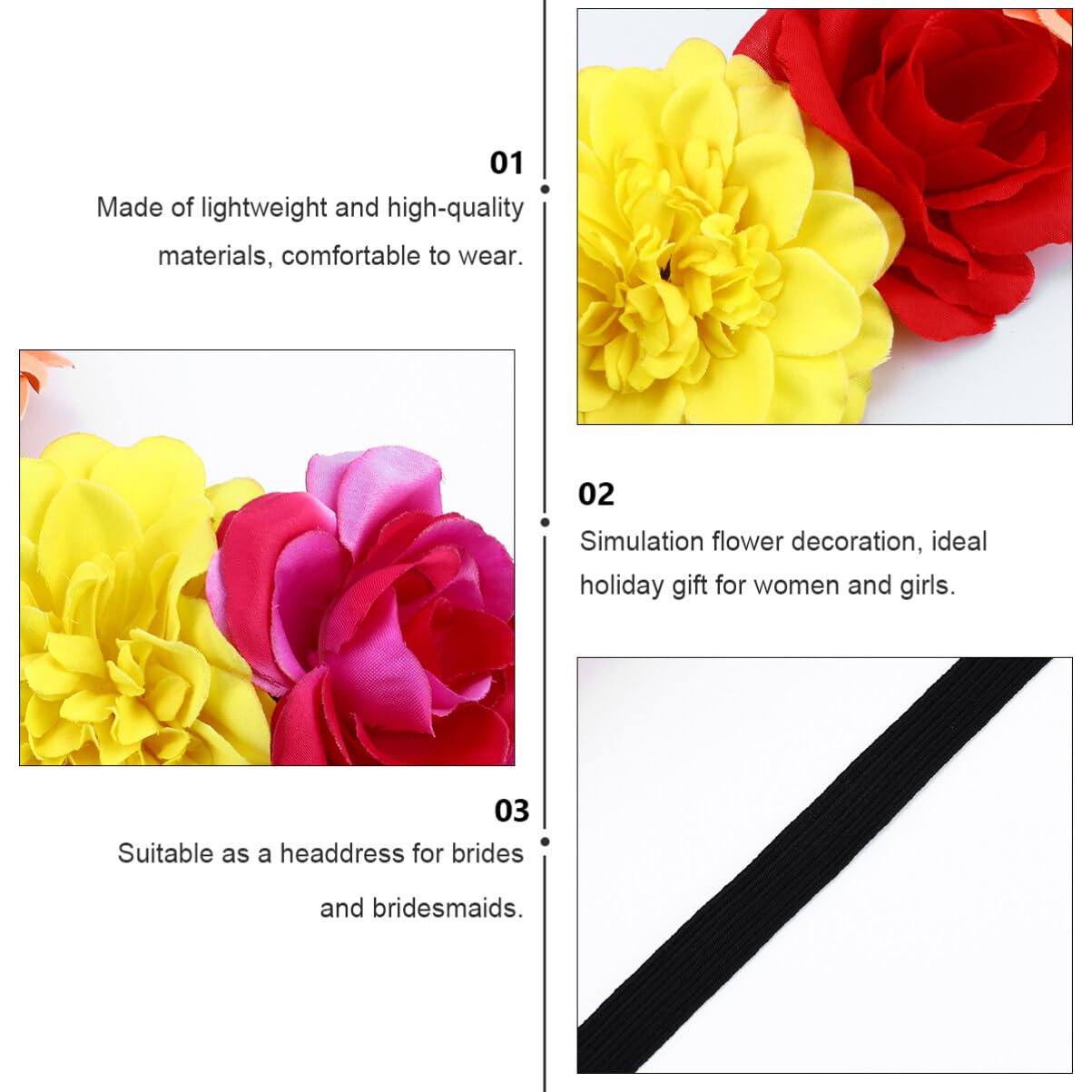 FRCOLOR Halloween Flower Hair Band Adjustable Simulated Rose Headband for Women and Girls Festival Party Headwear - Image 4