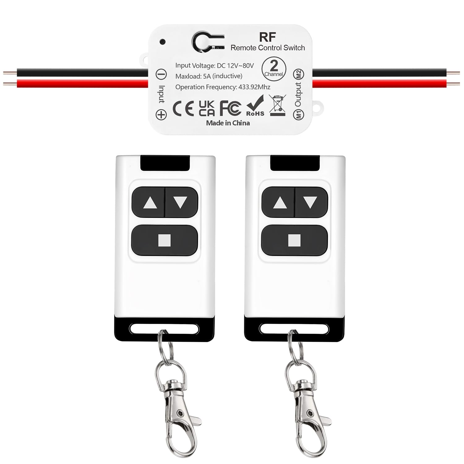 Control Remoto Inalámbrico 12V 24V 48V 80V para Motor DC Actuador Lineal Puertas Garaje Persianas Mando Bidireccional 2 Unidades
