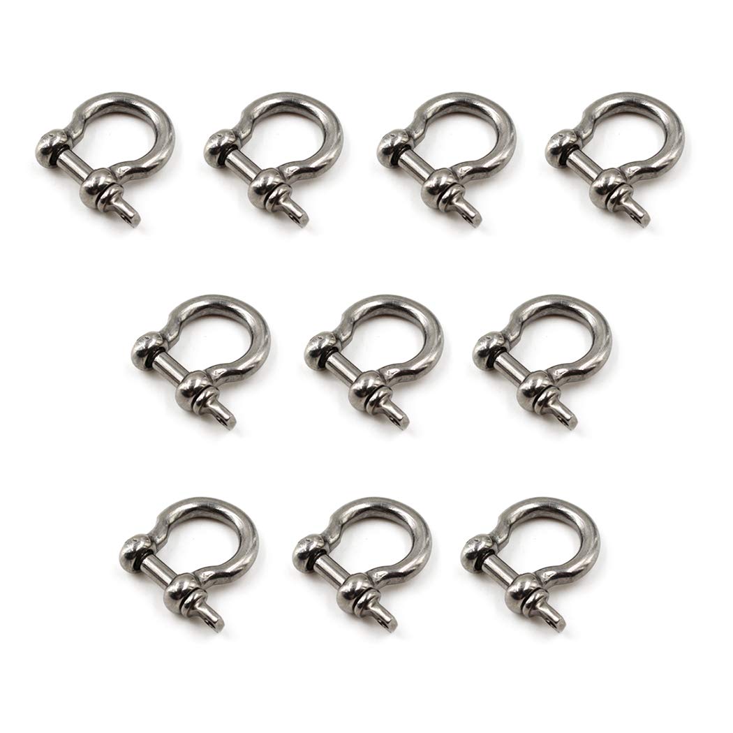 Seeraphee M6 D Ring Bow Shackles Heavy Duty With Pin For Bow Rigging,Anchor,Towing,Off Road Recovery-304 Stainless Steel 10Pcs
