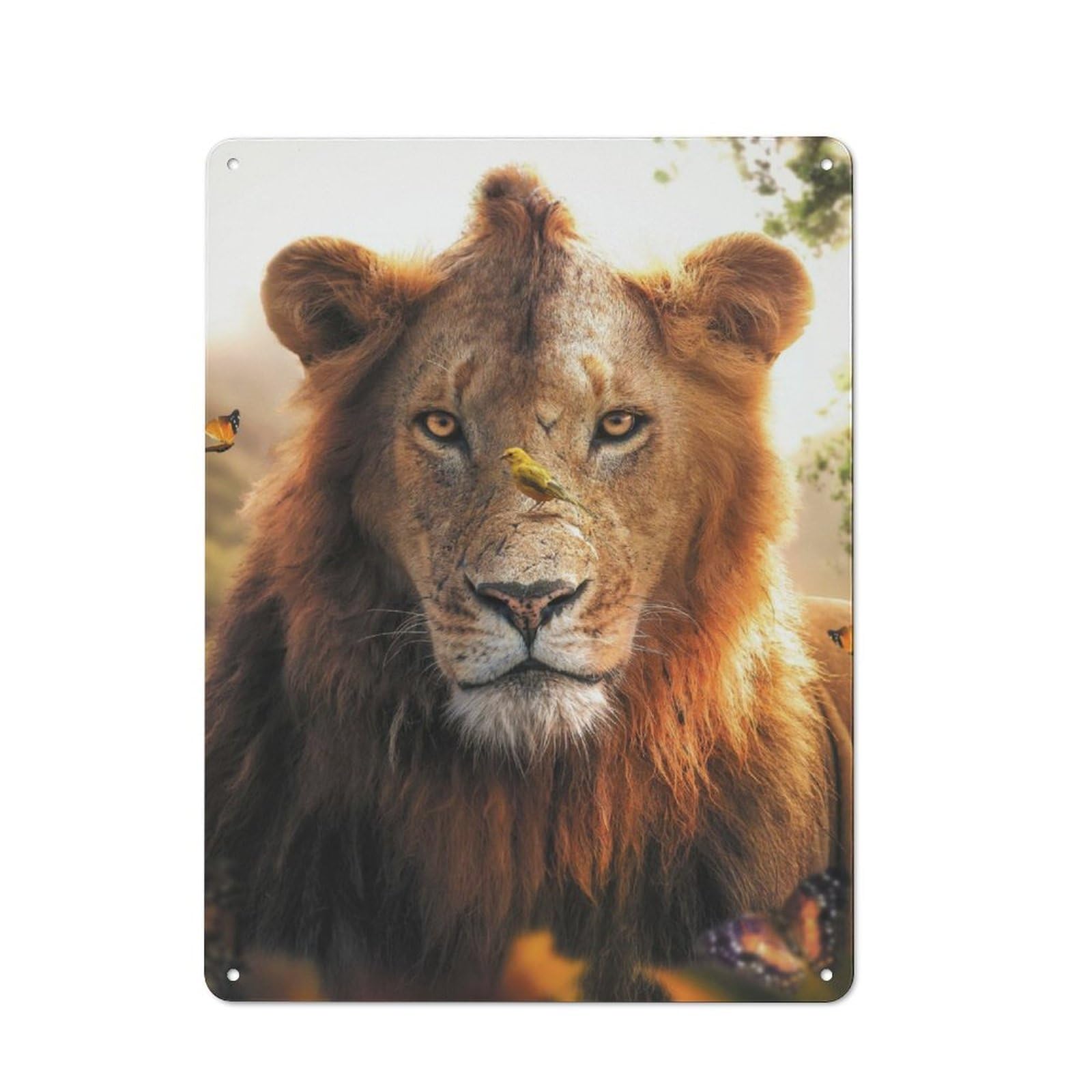 Junmoney The Lion And Butterflies Metal Sign 40X30cm With For Pub Or Café, Retro Decor, For Cooler-Month Interiors With Retro Character