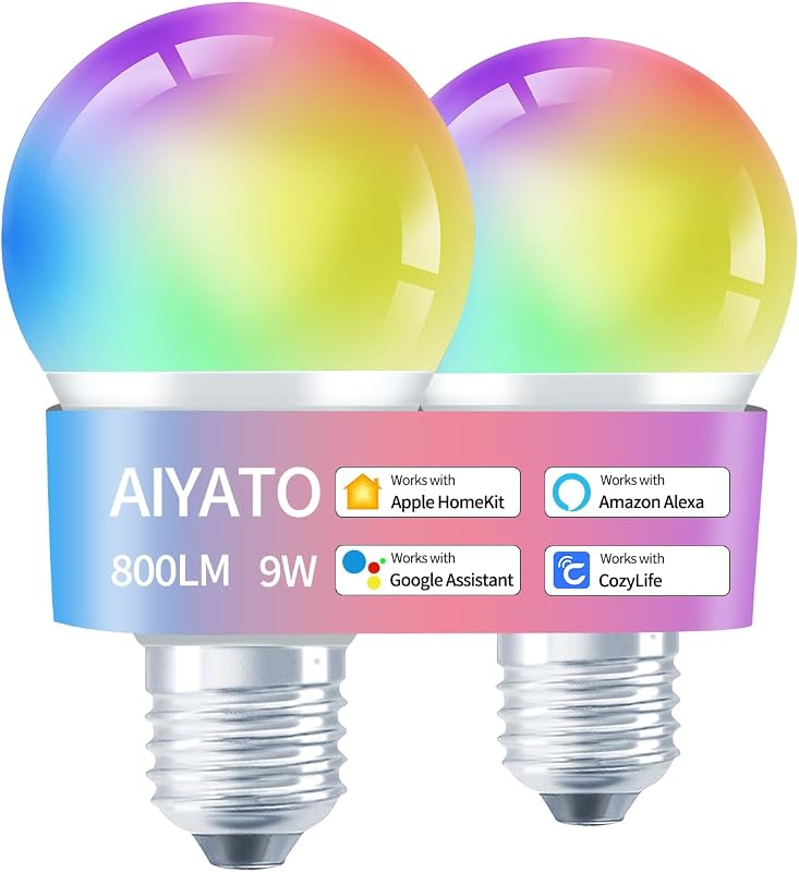 Smart Light Bulbs Work with Apple HomeKit, 16 Million DIY Colours GRBCW WiFi LED Light Bulb Multicolor WiFi and Blutoth Smart Bulbs Compatible with Siri, Alexa, Google Assistant 2 Pack
