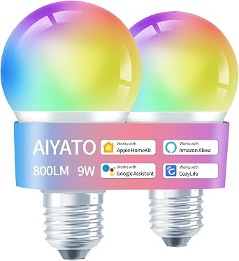 Smart Light Bulbs Work with Apple HomeKit, 16 Million DIY Colours GRBCW WiFi LED Light Bulb Multicolor WiFi and Blutoth Smart Bulbs Compatible with Siri, Alexa, Google Assistant 2 Pack