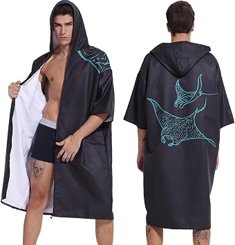 PISIQI Surf Poncho Changing Robe with Hood Absorbent Quick Dry Microfiber Wetsuit Changing Towel for Beach Surfing Men Women