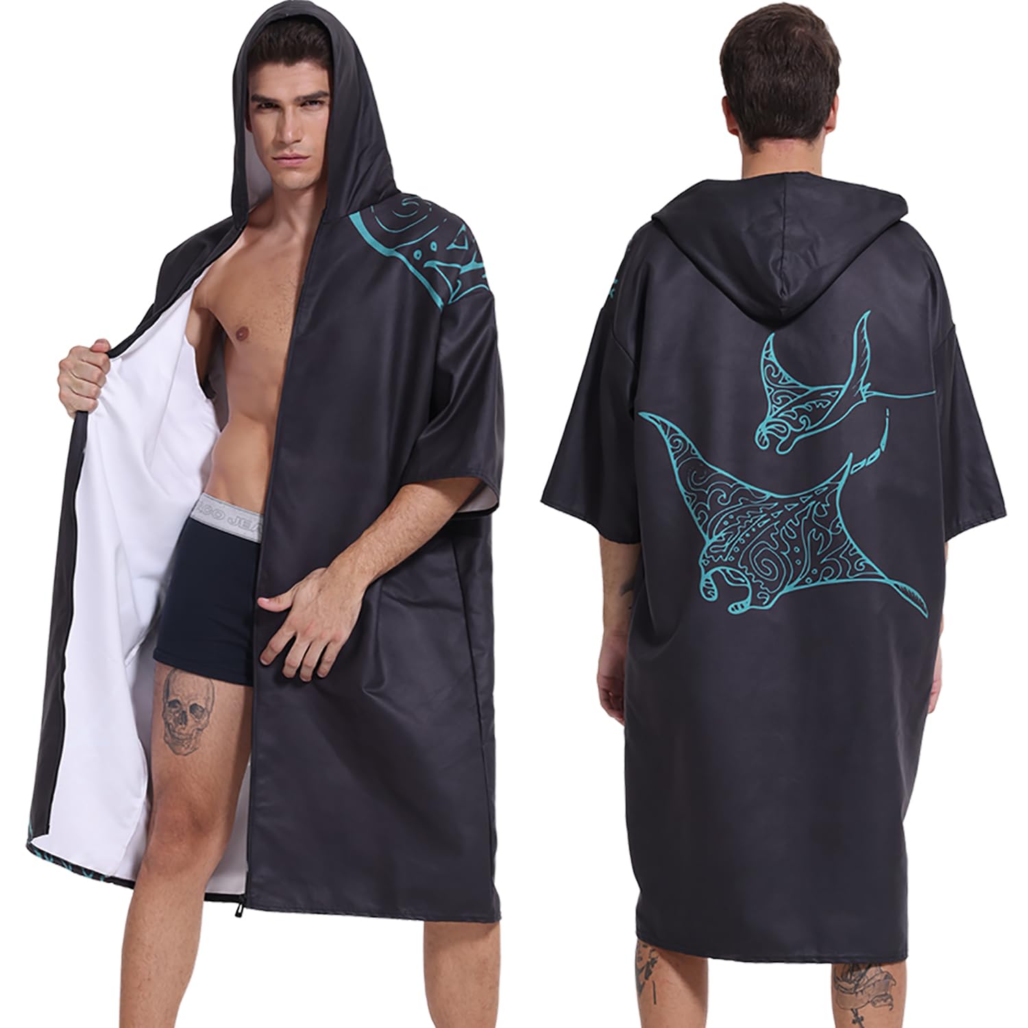 PISIQI Surf Poncho Changing Robe with Hood Absorbent Quick Dry Microfiber Wetsuit Changing Towel for Beach Surfing Men Women