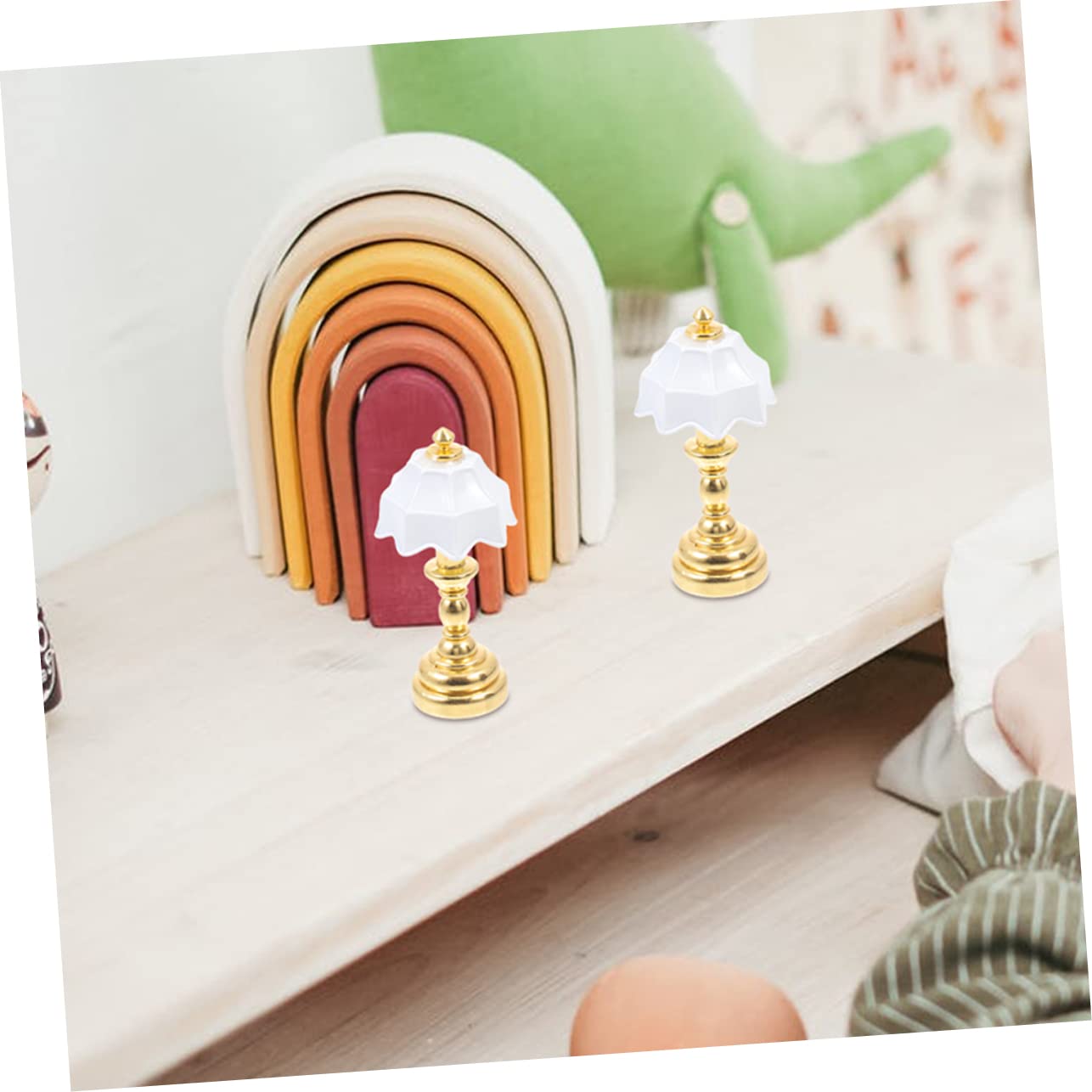 NUOBESTY 6 PCS 1:12 Scale Gold Mini Desk Lamp, Dollhouse Mini Lighting, Stylish Decor for Home, Office, Kids Room