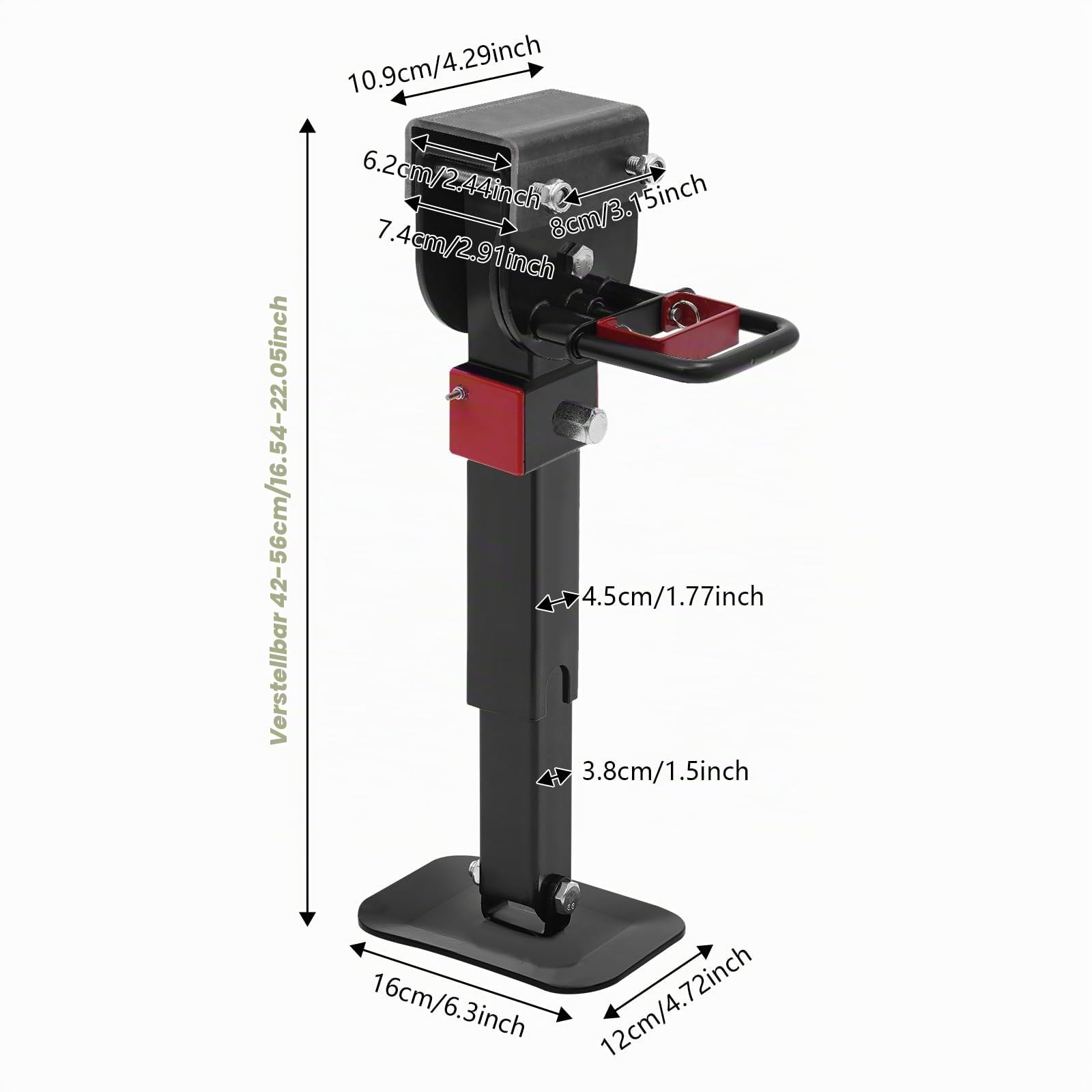 2 Stücke Anhänger Stützen Set, Wohnmobil Stützen Höhenverstellbar 42-56cm, Abstellstütze Ausdrehbar Heavy Duty, Anhänger Zubehör, Kurbelstützen für Anhänger Halterung 1T Traglast (Schwarz)