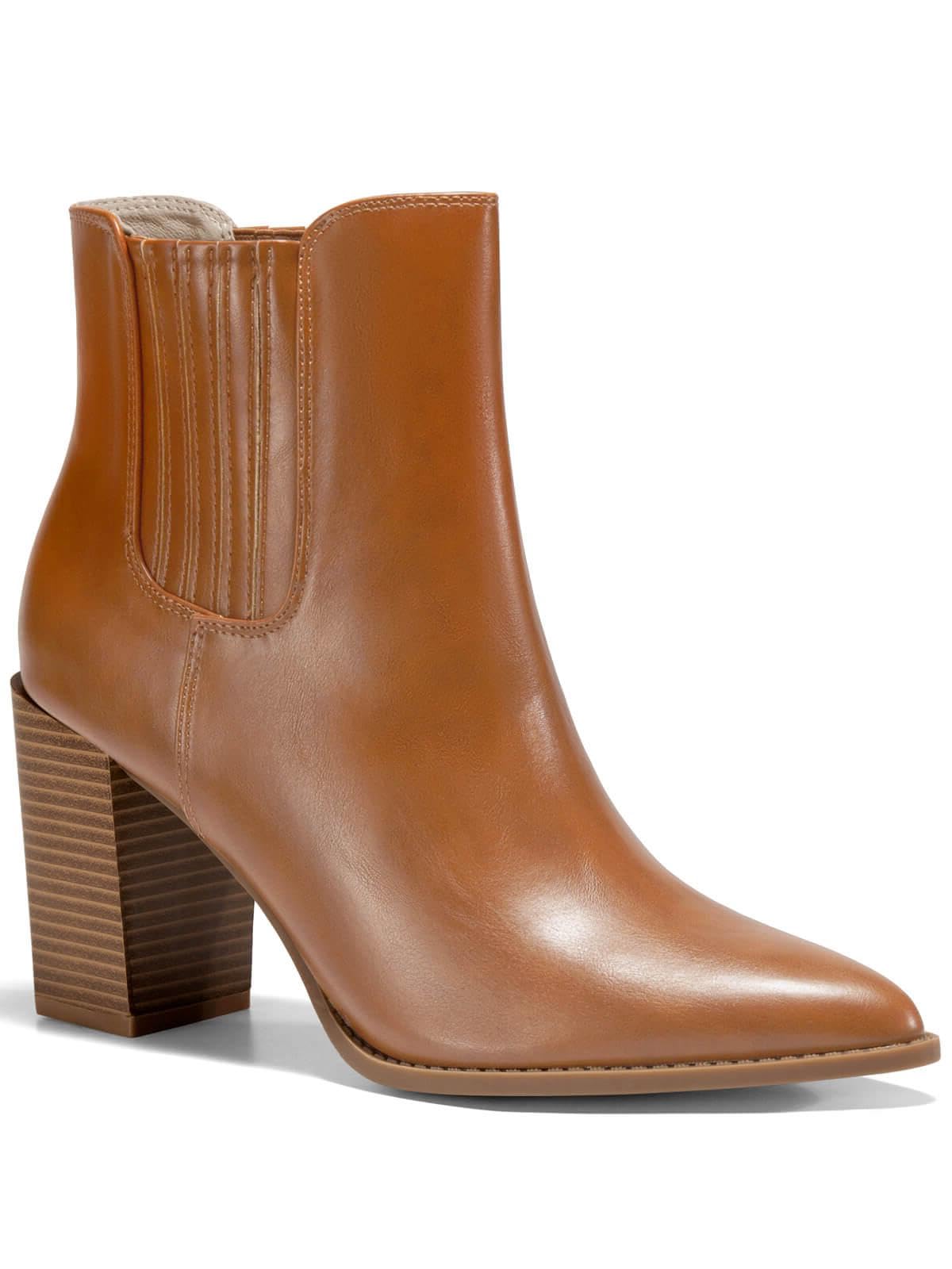 Womens Booties Pointed Toe Stacked Heel Fashion Chelsea Ankle Boots