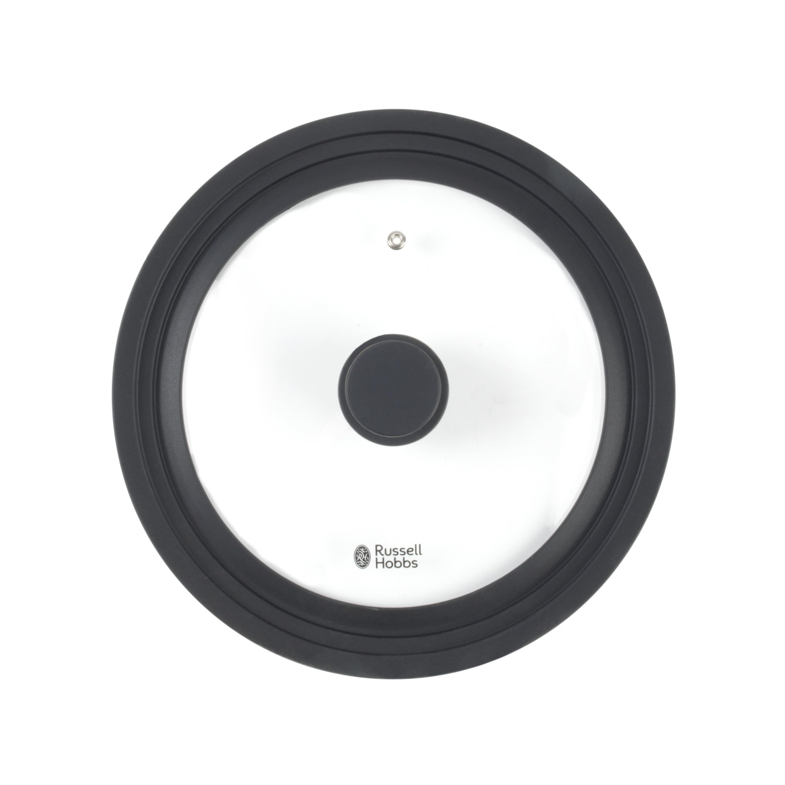 Russell Hobbs Universal Glass Lid for Pots – Fits 20, 22 and 24 cm Diameter Cookware, Soft-Touch Silicone Rim, Space-Saving, Steam Vent, Saucepans