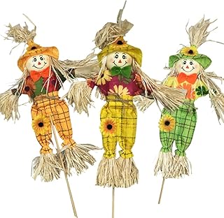 Irrun 3pcs Fall Thanksgiving Scarecrow Decoration, 15.75in Halloween Scarecrow Fall Harvest Standing Scarecrow, for Halloween, Autumn, Garden, Yard, Birds Away Decor, Autumn Statue, Outdoors Decor