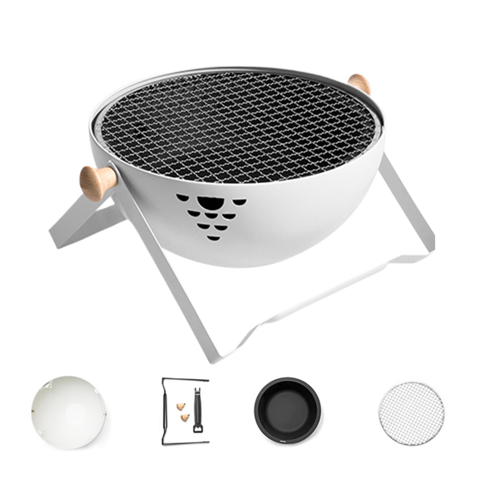 Piec Węglowy Składany Przenośny Piecyk Żaroodporny | Grill BBQ Z Uchwytem Antypoparzeniowym do Ogrodu Stołu Kempingu Podróżowania Pikniku Smażenia Mięsa Parzenia Herbaty
