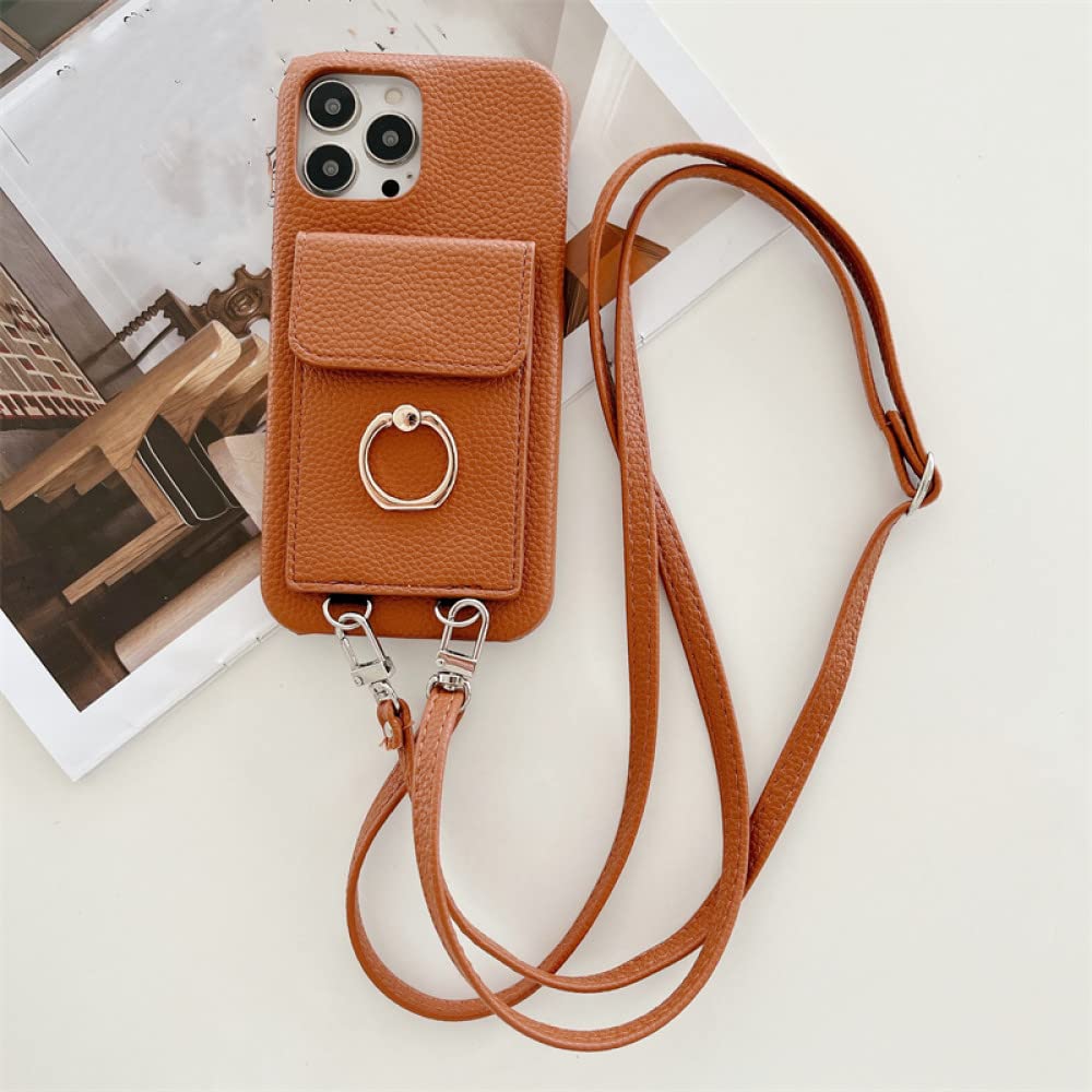 Etui cordon iPhone 13 Mini marron anti-chute avec rangement de carte - 8