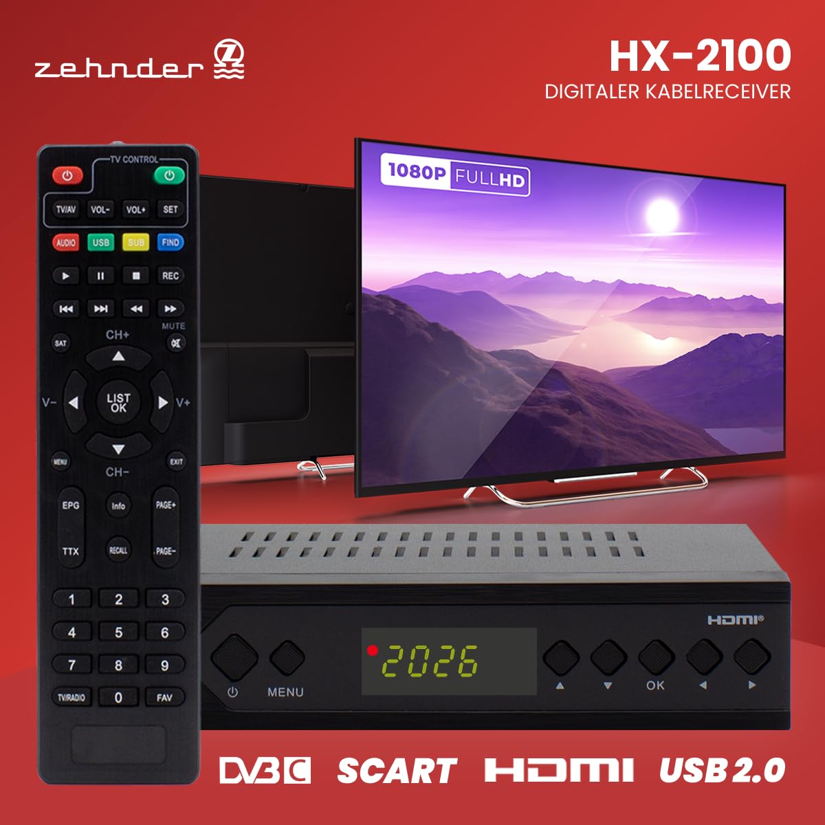 Zehnder HX 2100 Full HD Kabel Receiver DVB-C mit PVR Aufnahmefunktion SCART USB