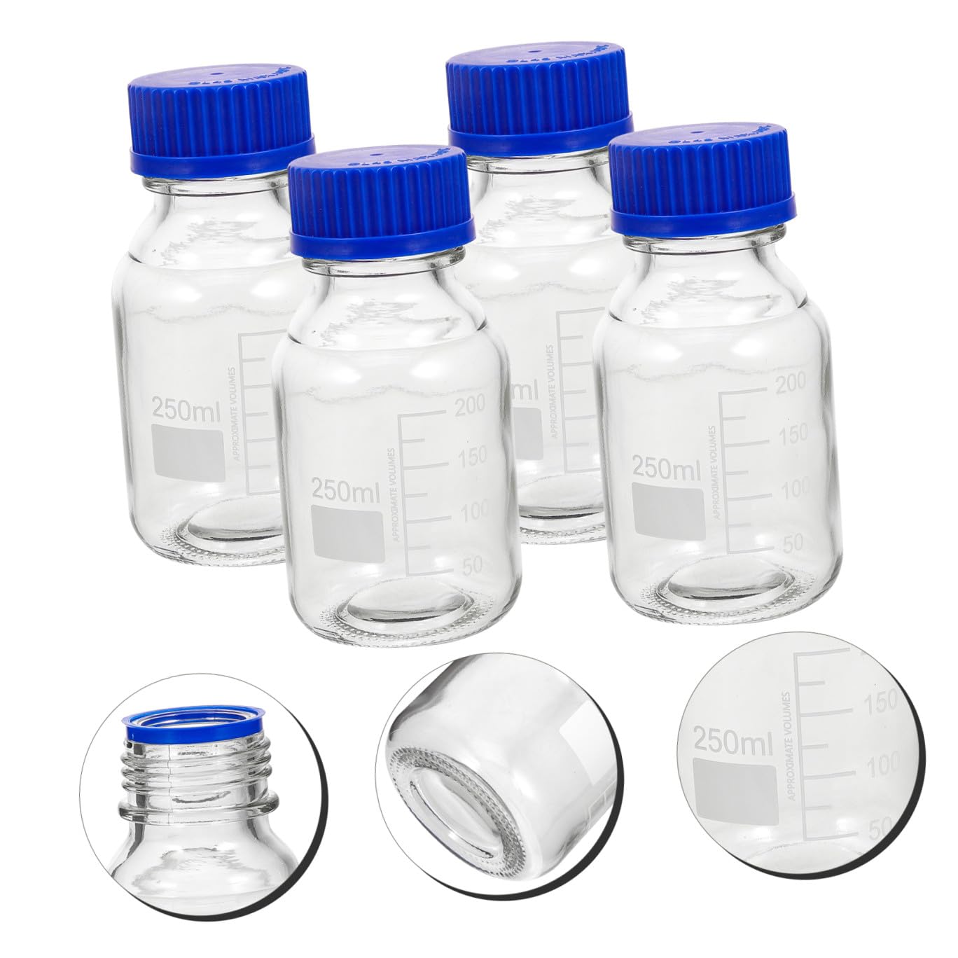 Hemobllo Set da 4 Bottiglie di Reagenti in Vetro Blu da 250Ml con Tappo a Vite, Resistenti Agli Urti e Multiuso per Laboratori e Fabbriche