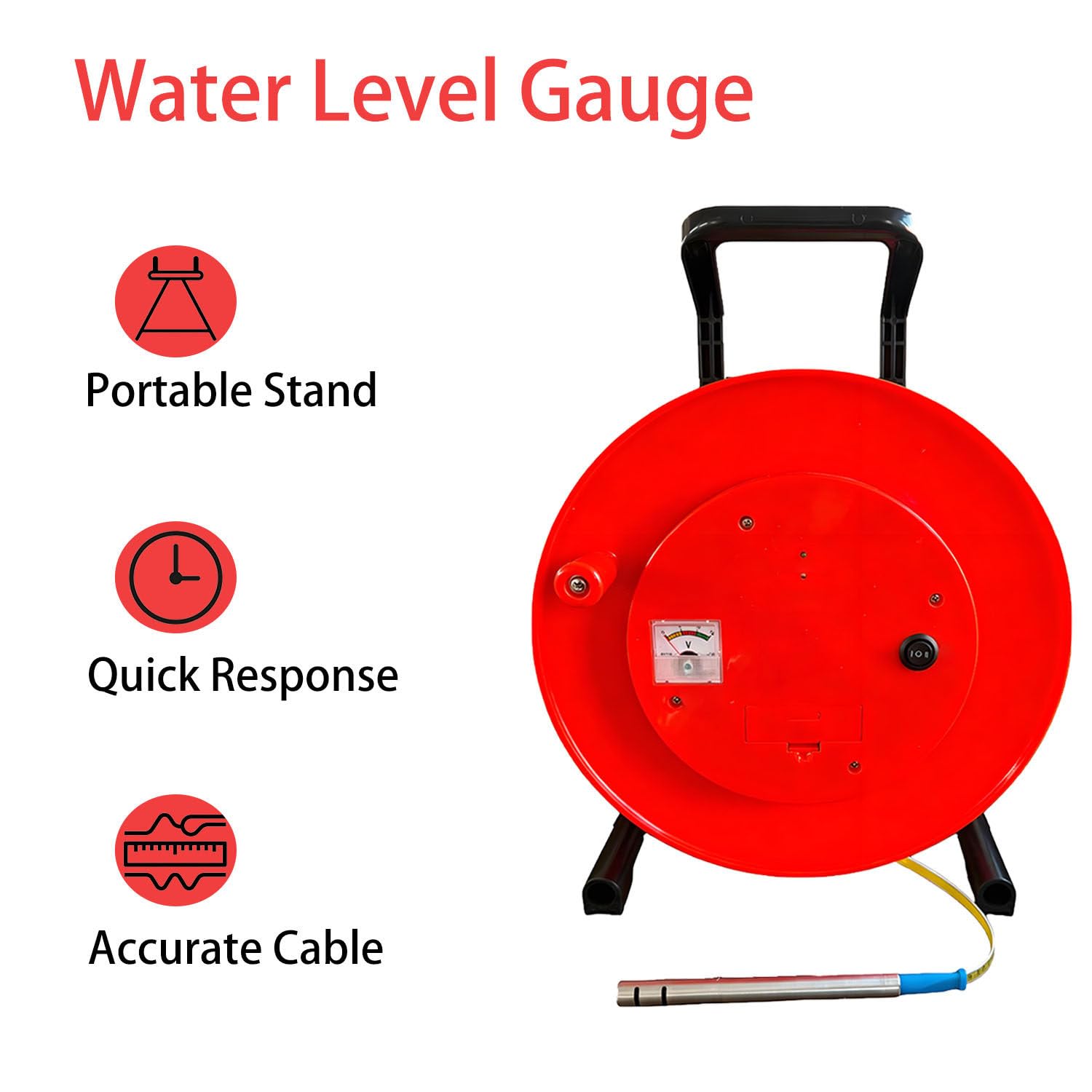 Medidor de Nivel de Agua subterránea con Cinta de Acero de Alta precisión, con sonda de Acero Inoxidable Impermeable para Estudios hidrogeológicos y pozos de riego agrícola 50m(164ft)
