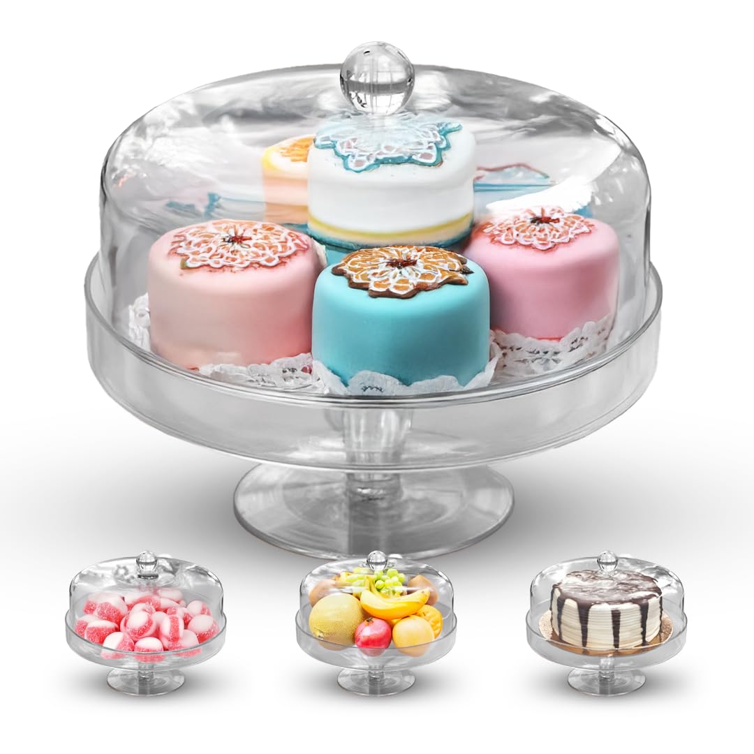 Acrylic Cake Stand with Lid – Multifunctional Cake Holder with Cover, Covered Pie Plate with Lid, Elegant Cake Stand with Dome Lid, Panera de Vidrio Cristal para Mesa - 8.07 in × 9.65 in
