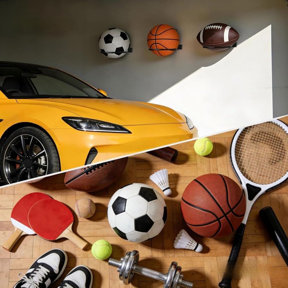 12 Soportes de Pared para Balones de Baloncesto, Estante Universal para Balones, Expositor de Pared Que Ahorra Espacio para Balones de Baloncesto