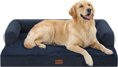Miniatura 25 de Cama ortopédica para perros extragrandes, cama de espuma XL con forma de caja de huevos impermeable con lados 45x35 pulgadas, cama de sofá para