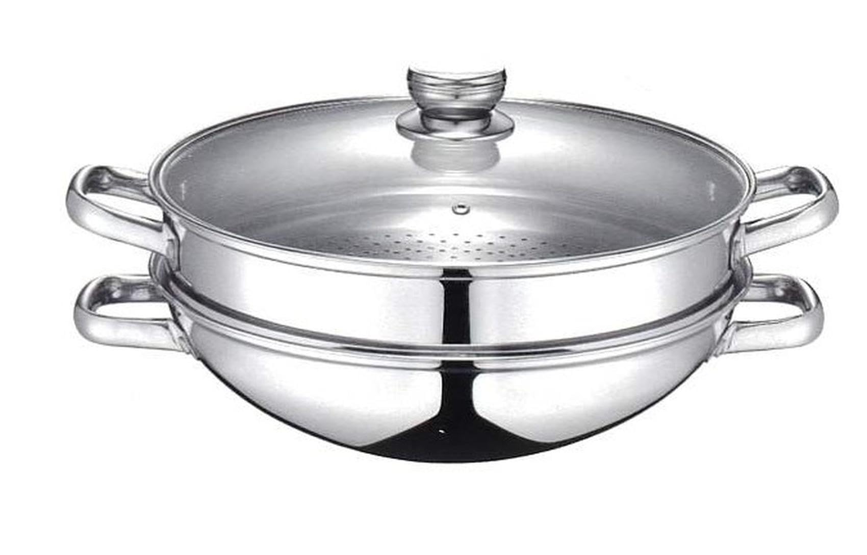 Baumalu Wok & Wok Vapeur 2-en-1, wok en acier inoxydable, tous feux, 32cm
