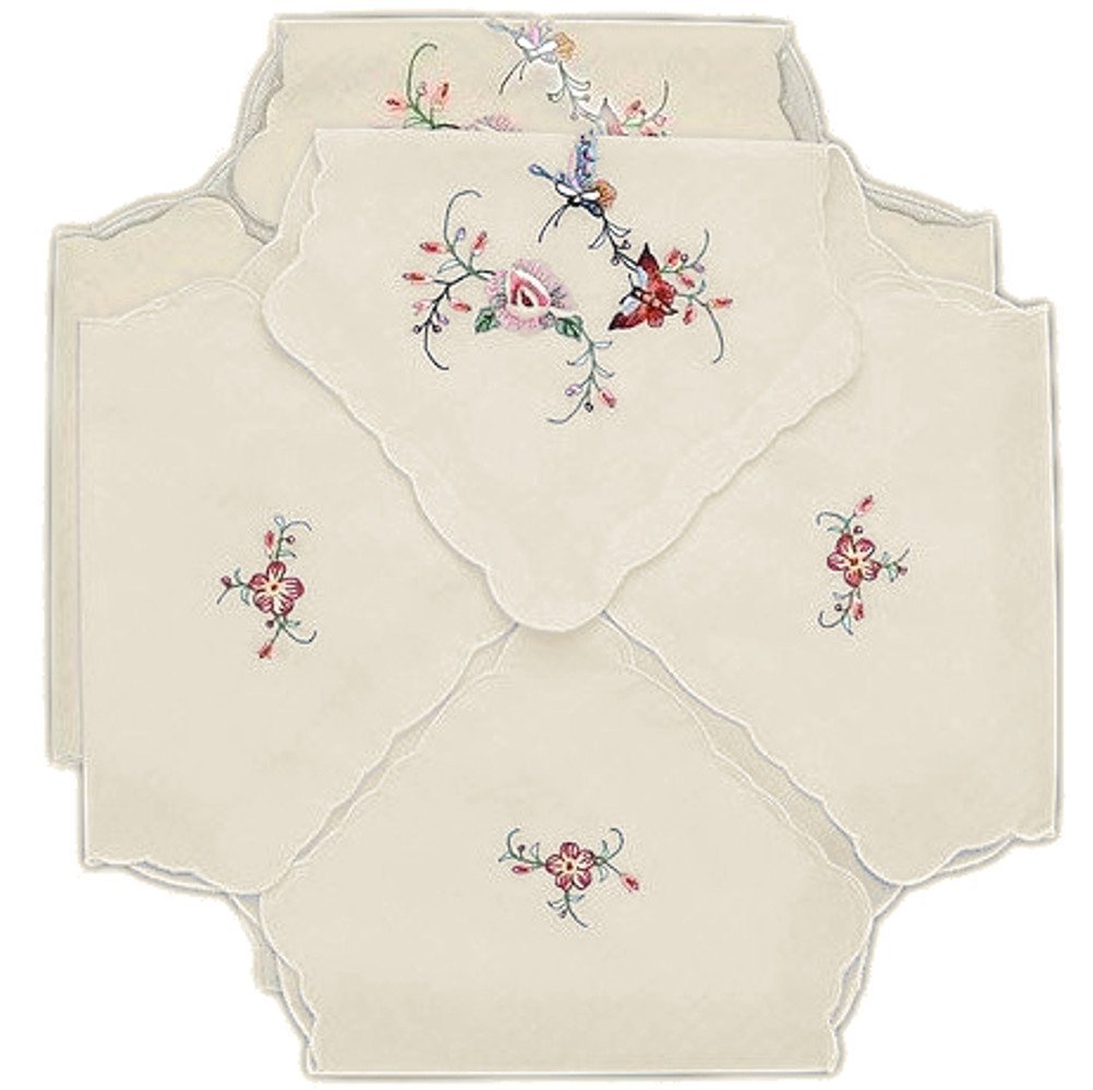 Bread Basket Liners Bun Warmers Beige Ecru Unbleached Perma-Press Cloth with Butterfly Embroidery 18 x 18 Inch (Set of 2)