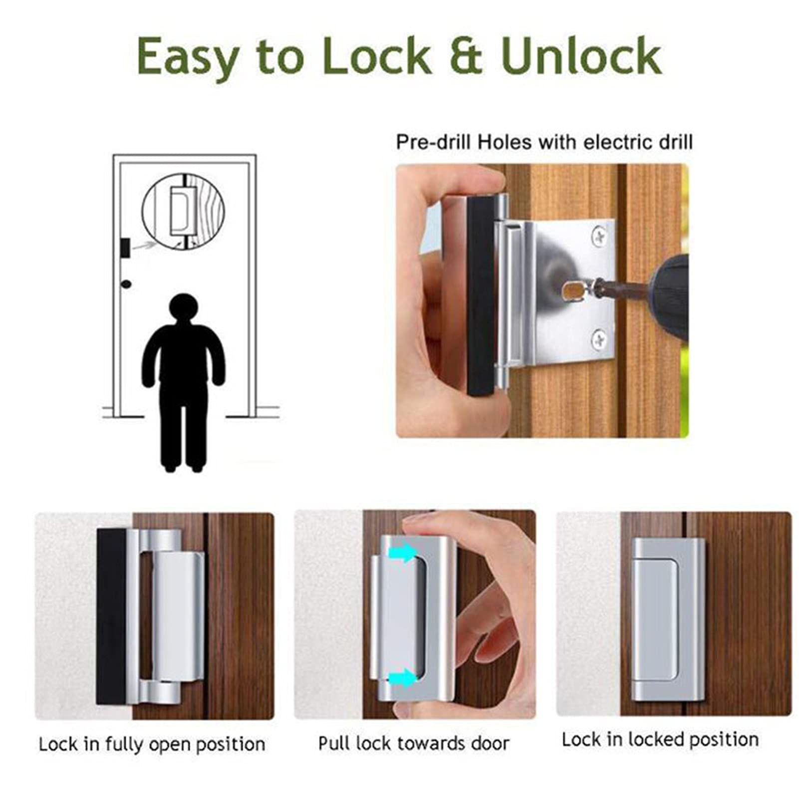 Aleación De Aluminio U Puerta Refuerzo Cerradura Defensor Seguridad Puerta Tapón Casero Niño A Prueba Tapón Cerradura De Seguridad(White)