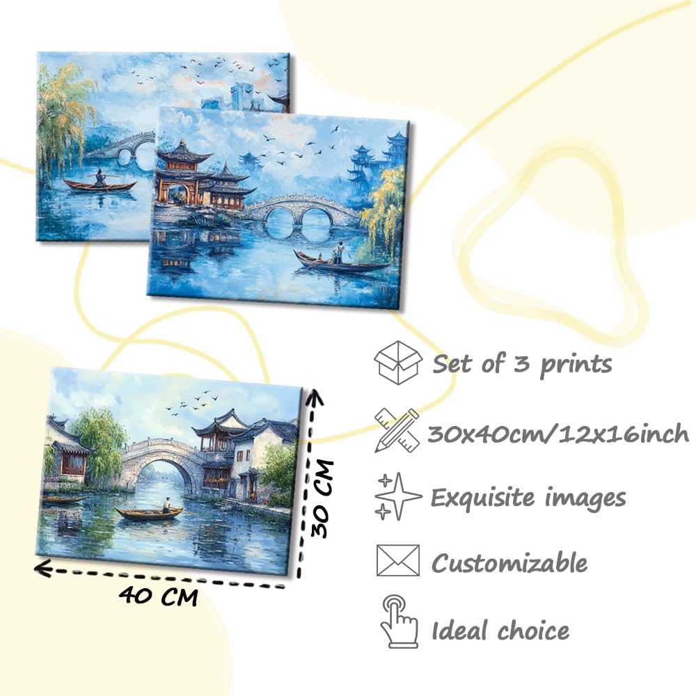 Art Mural Paysage Rivière Piy Painting 3 Pièces Ville D'Eau Traditionnelle - Impression Sur Toile Panoramique Rivière, Tableaux Décoratifs Salon Bleu, Art Mural Chambre 30x40cm Art Mural Paysage Rivière Piy Painting 3 Pièces Ville D'Eau Traditionnelle - Impression Sur Toile Panoramique Rivière, Tableaux Décoratifs Salon Bleu, Art Mural Chambre 30x40cm
