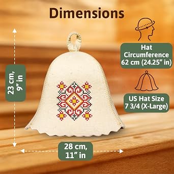 Sauna Hat Wool Embroidered Ukrainian Ornament Vyshyvanka - Felt Sauna Banya Hat for Men Sauna Cap for Women Finnish