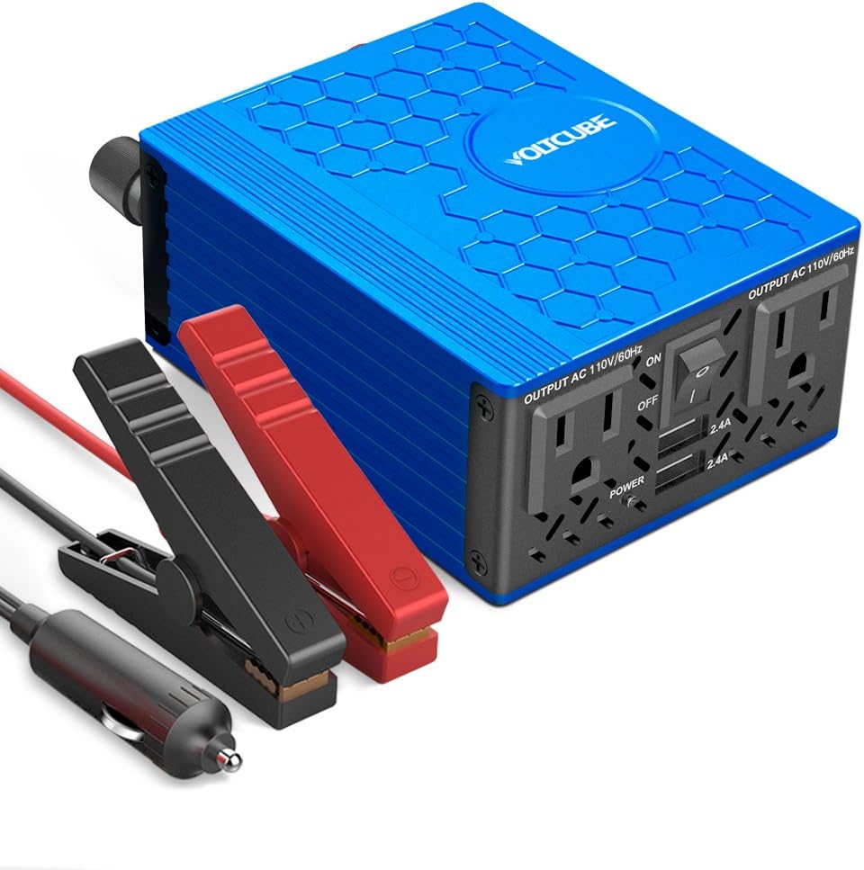 AP0801 Power Inverter 12V DC to 110V AC Converter with 4.8A Dual USB Car Adapter with 2 Independent AC outlets, 400 W