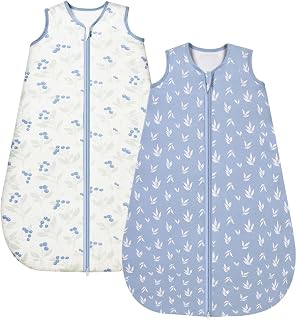 Baby Schlafsack 1.0 Tog, 2er Pack – Superweiches Viskosegewebe aus Bambus, Reiner Bio-Bambusfaser-Schlafsack für Babys, für Frühling, Sommer und Herbst(Blau,S)