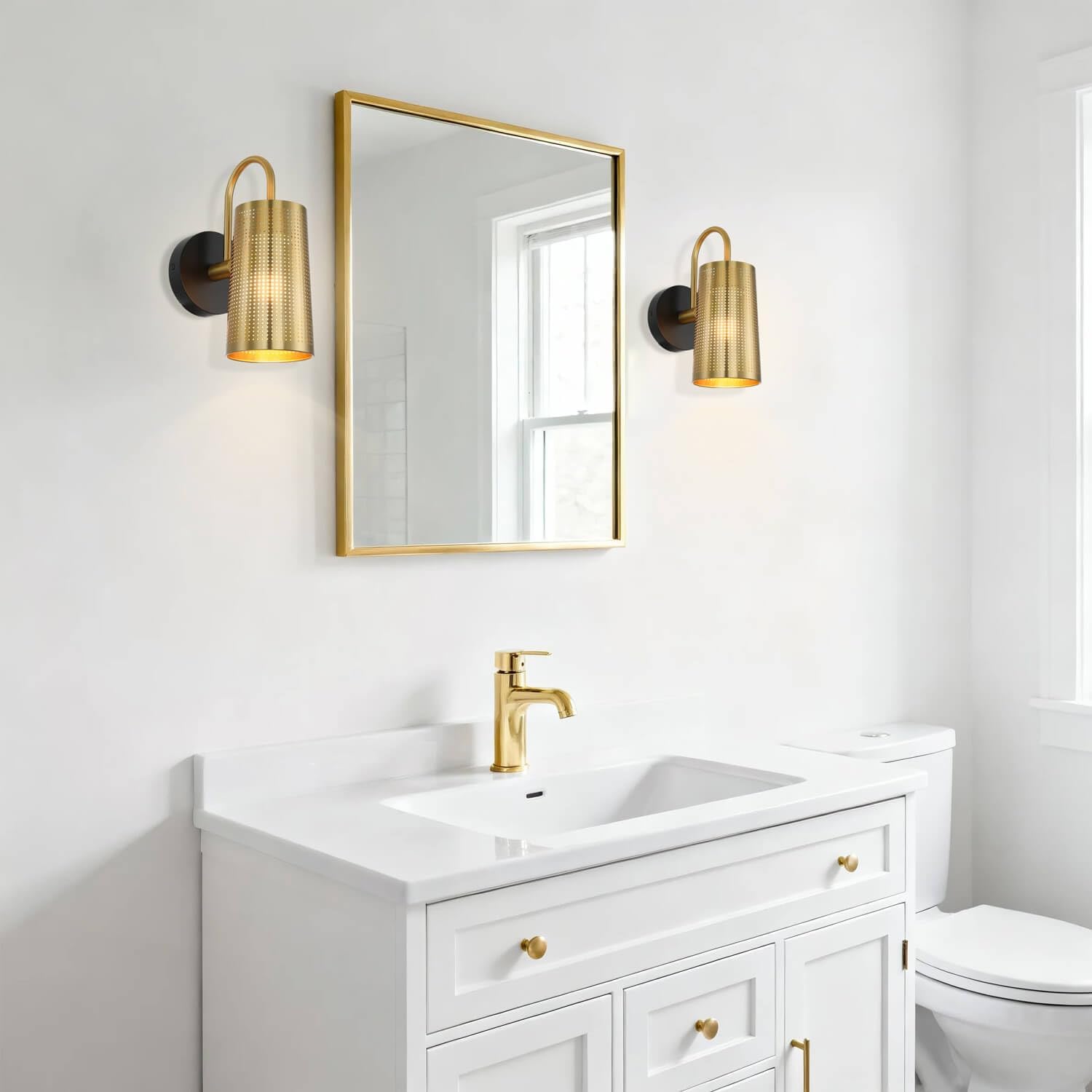 XiNBEi Lighting Wall Sconce Black Gold Bathroom Light Fixture with Cone Iron Shade, Modern Hardwired Sconce Lights Indoor Wall Lamp for Bedroom Bathroom Hallway XB-W430-BS