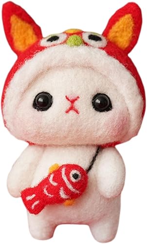 Harilla Kit de fieltro de aguja de conejo con instrucciones y herramientas básicas kit de regalo para principiantes muñeca de animales llavero de