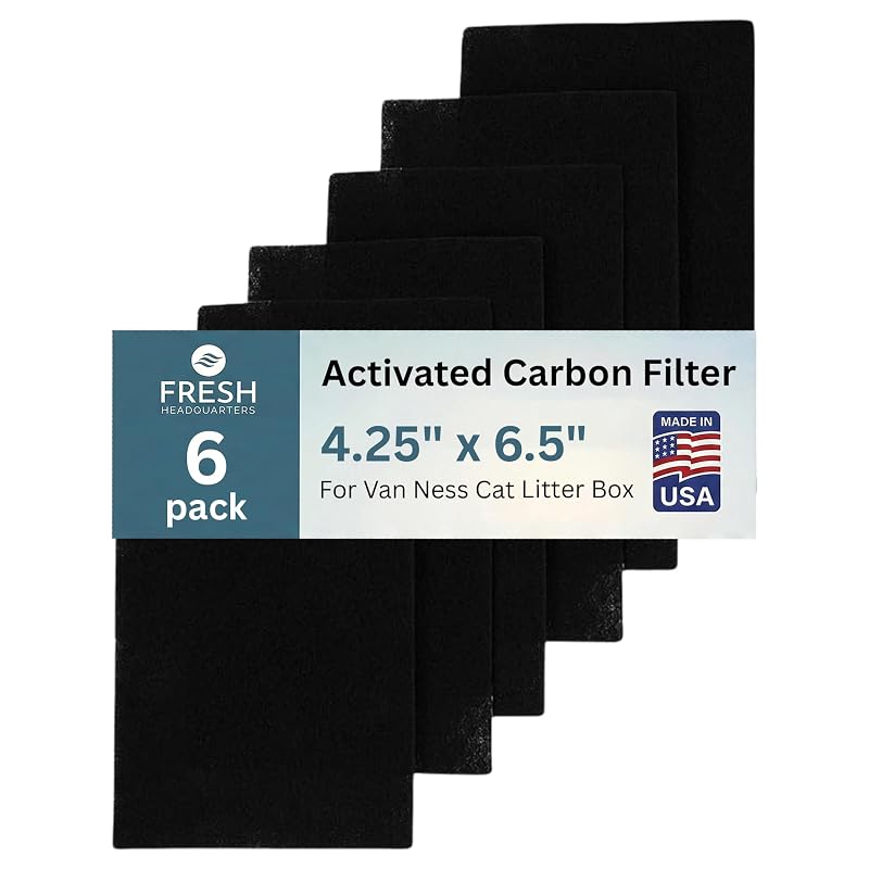 Filtro de Carvão Ativado para Caixa de Areia de Gatos FRESH HEADQUARTERS Compatível com Van Ness Pré-Cortado 10,8 x 16,5 cm Pacote com 6