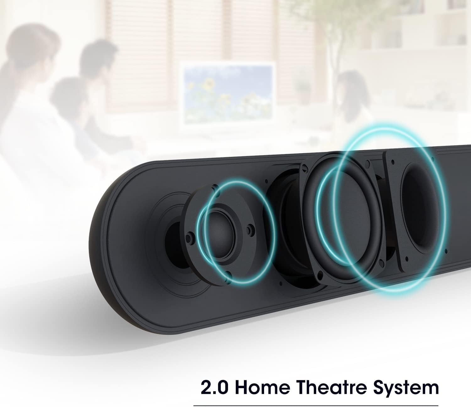 Diagram showing the internal speaker components of the Roxel RSB380 Soundbar, highlighting a 2.0 Home Theatre System.