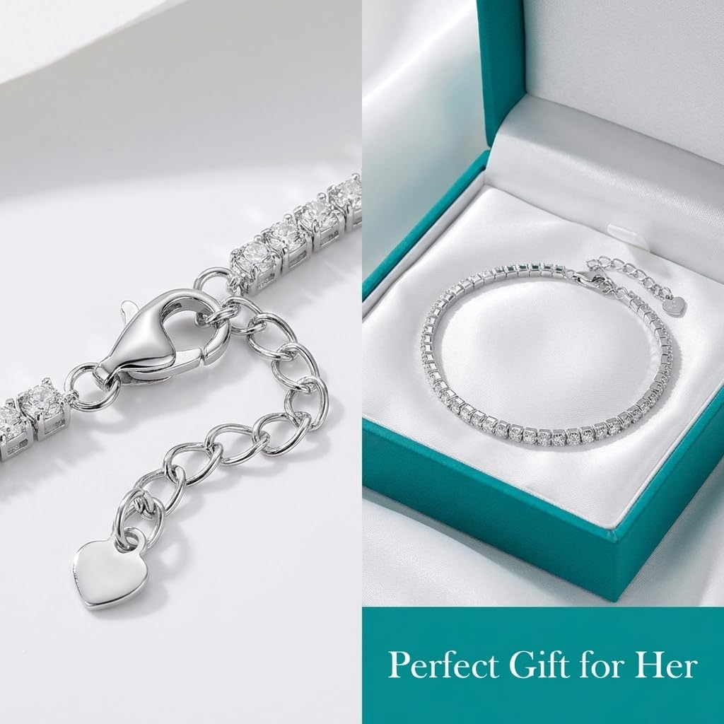 1.5mm/2mm Moissanite Tennis Bracelet D Color VVS1 Round Brilliant Cut Lab Diamond, s925 Sterling Silver Dainty Moissanite Bracelets for Women