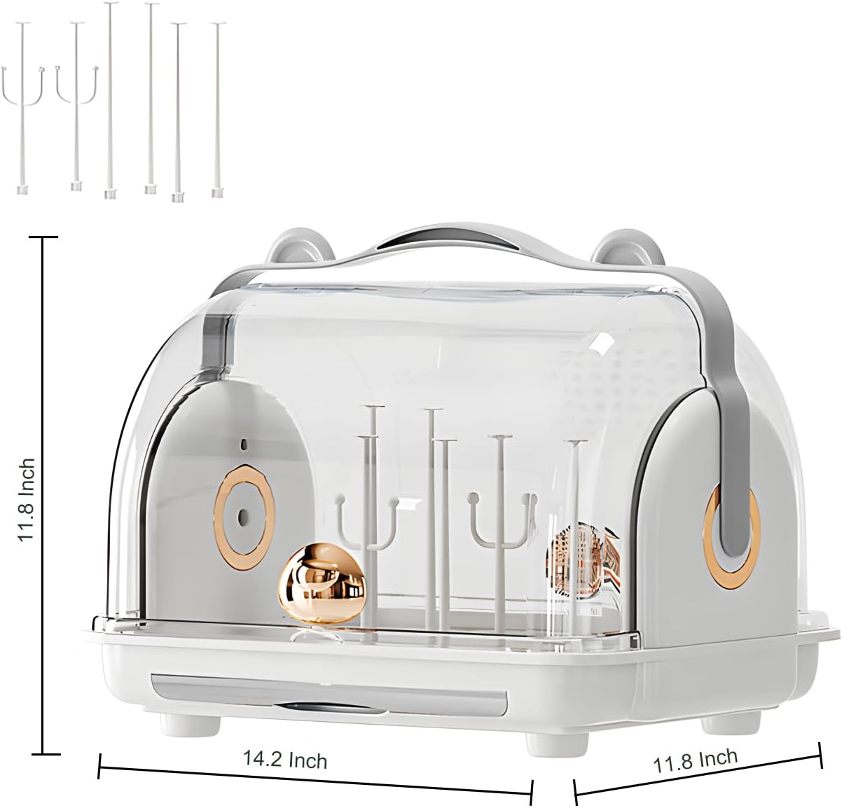 Baby Bottle Drying Rack Storage, Nursing Bottle Storage Box Organizer with Cover, Portable Kitchen Cabinet Organizer, Durable countertop Dryer (Grey) Gray image 7 of 7 B0DNT779WN