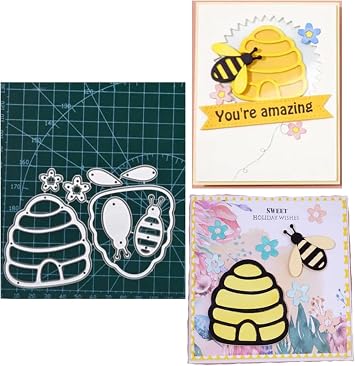 Honeycomb and Bee Metal Die Cuts, Honeycomb and Bee Cutting Dies Cut Stencils DIY Scrapbooking Cards Decorative Embossing Paper Dies for Album Card Making Scrapbooking