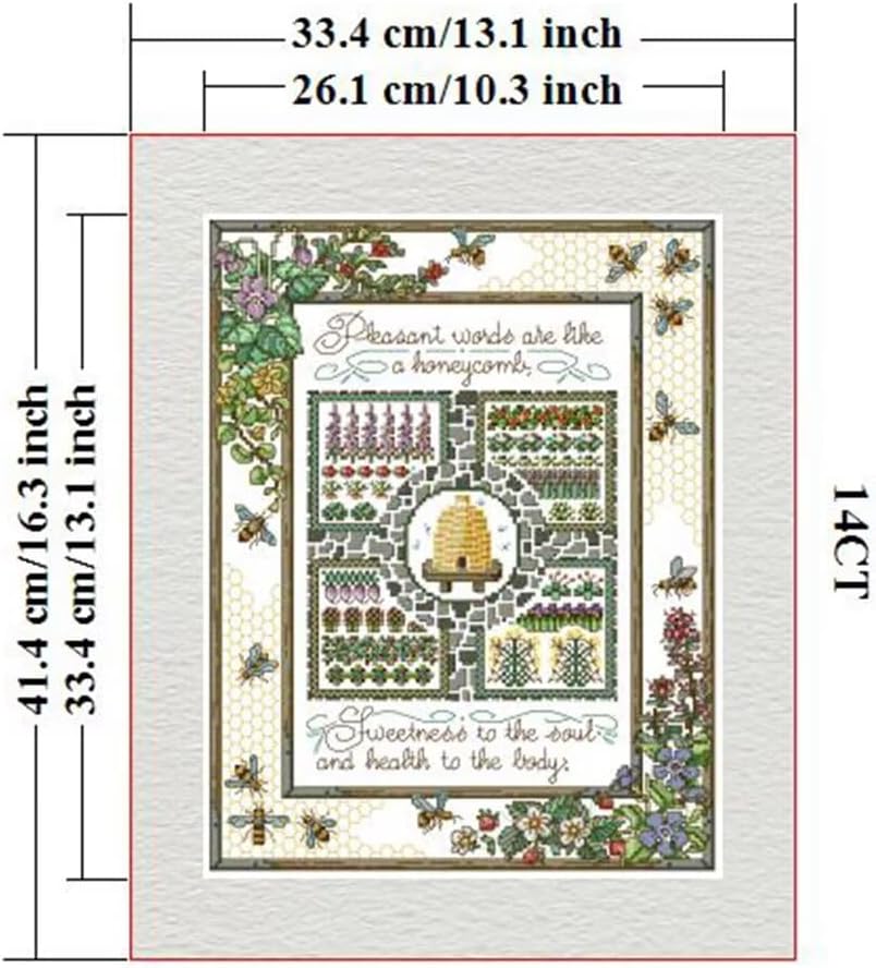 ITSTITCH Stamped Cross Stitch Kits - Full Set of Embroidery for Beginners or Adults,14 CT 2 Strands DIY Bees Patterns Counted Arts Craft 33×41 cm