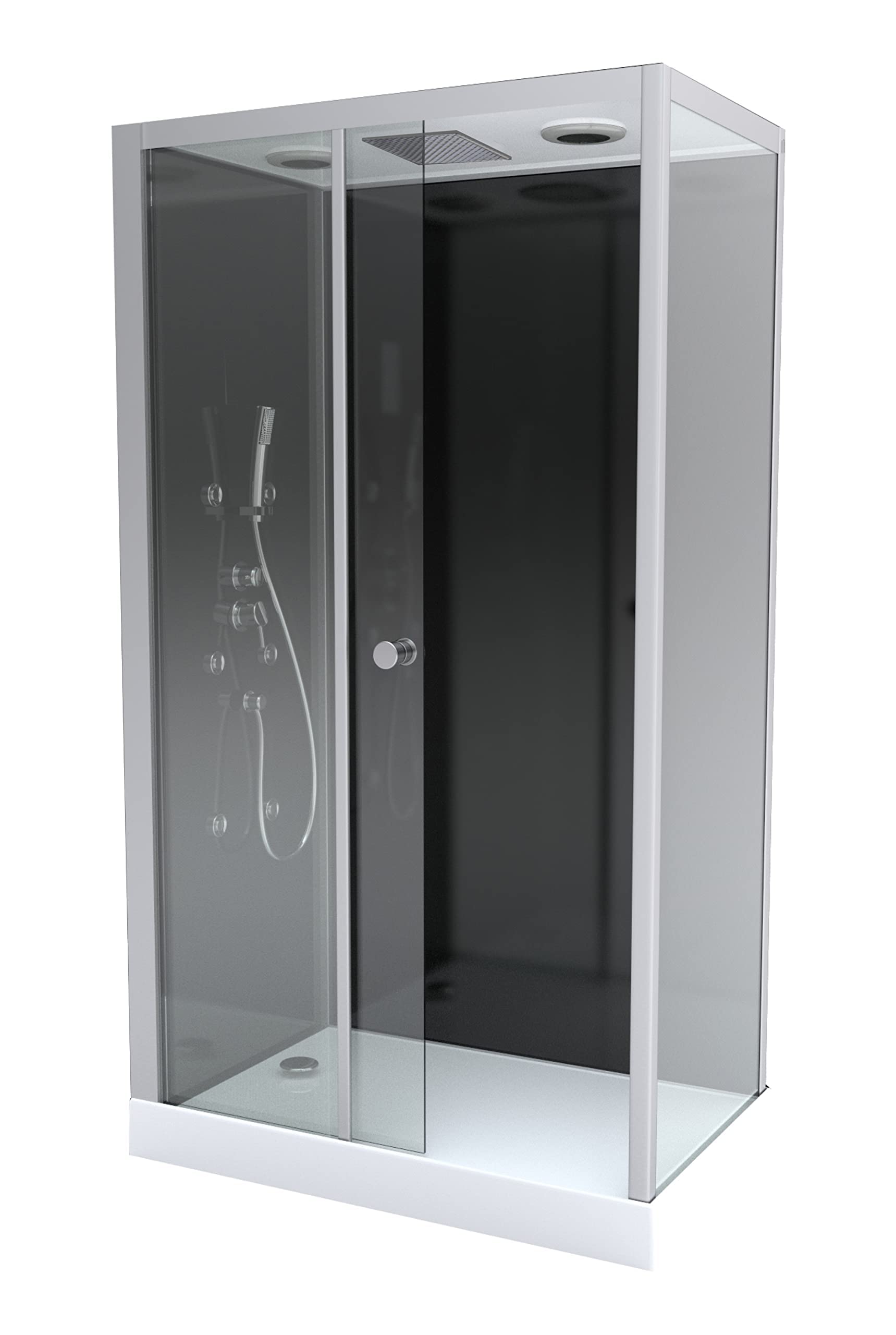 MARWELL Ducha completa prefabricada Black Rectangle 110 x 80 x 215 cm – Ducha de esquina con entrada frontal – Cabina de ducha con perfiles de aluminio de alta calidad – Altura de entrada 15 cm