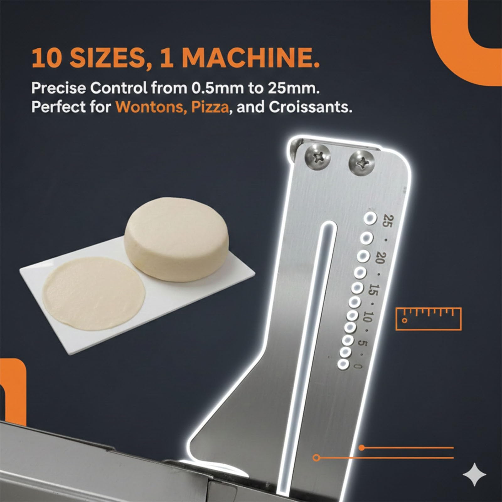Profi Teigausrollmaschine Manuell, 10 Gänge Einstellbar (0,5mm bis 2,5cm), Faltbarer Teigroller aus Edelstahl für Gastronomie & Hausgebrauch, Platzsparend(B)