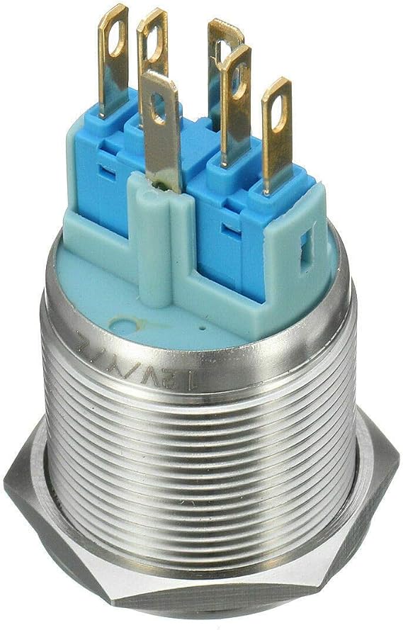 Riloer LED Push Switch 12V LED Start Button Lock Button Switch Self-Locking Push Button Stainless Steel (White)