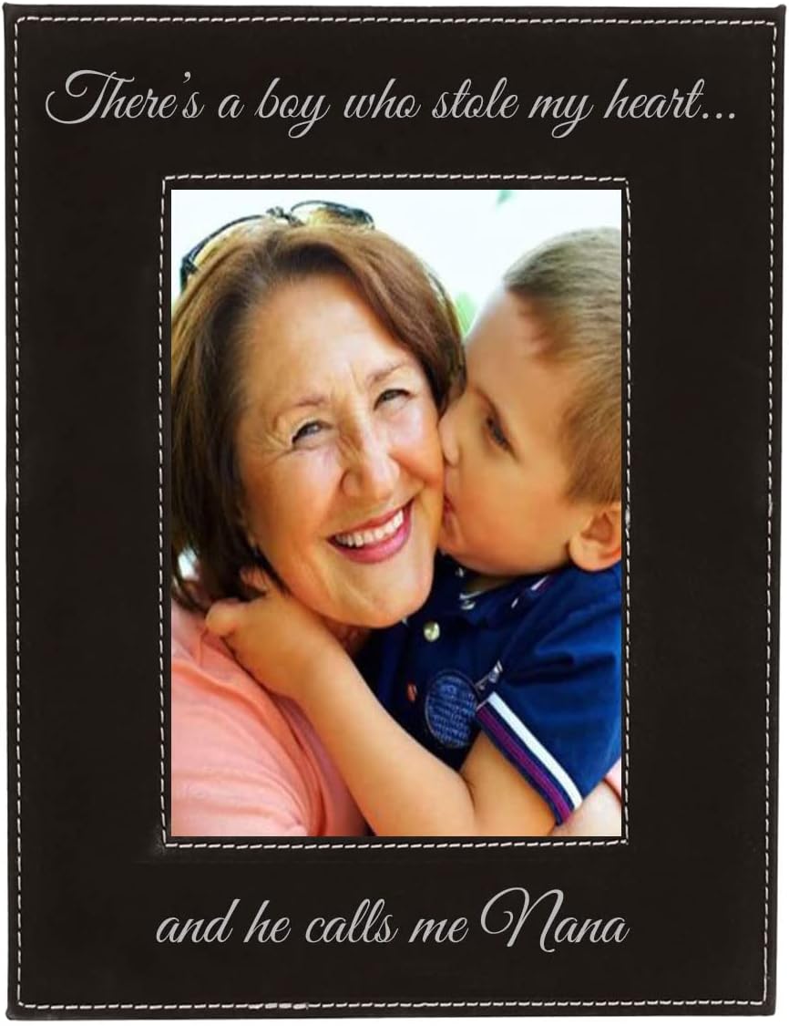 CustomGiftsNow There's a boy who Stole My Heart…and he Calls me Nana Laser Engraved Faux Leather Red Leatherette Wall Hanging/Tabletop Picture Group Family New Grandchild Baby Photo Frame
