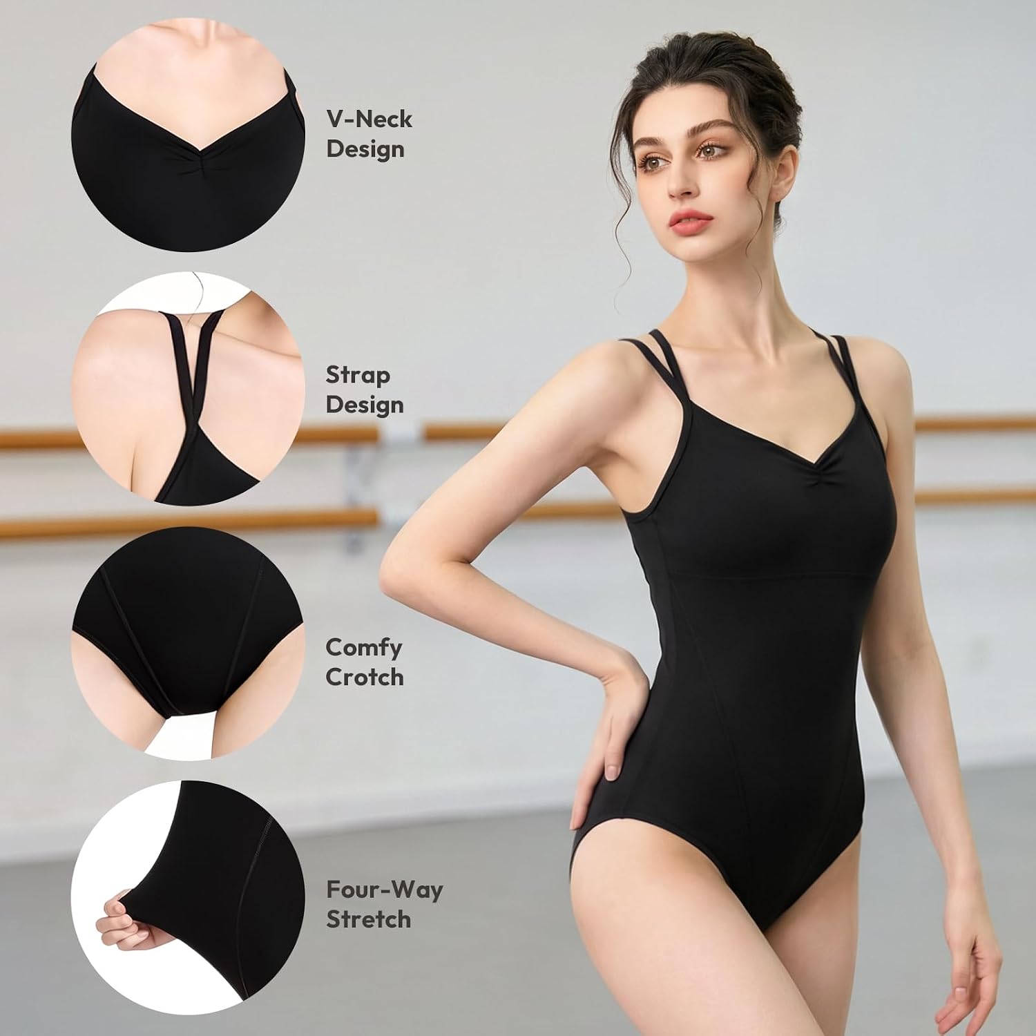 Women's Camisole Ballet Leotard with Built-in Bra, Thin Strap Dance Wear