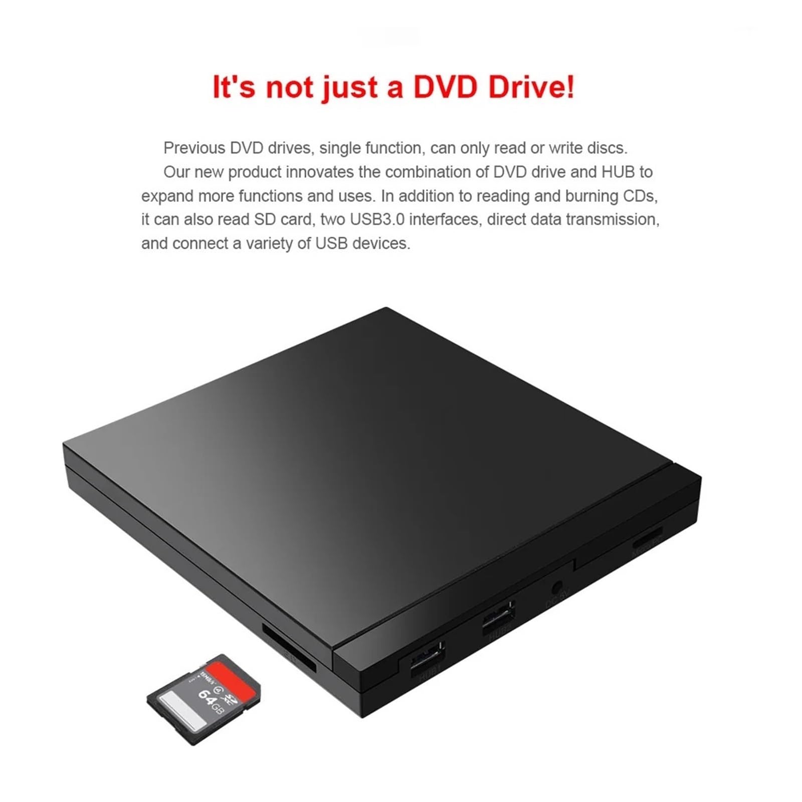 Unidad Óptica Externa De CD/DVD USB 3.0 Reproductor Grabadora DVD con Puertos Lector Tarjetas For PC Y Portátil Compacto Y PequeñO