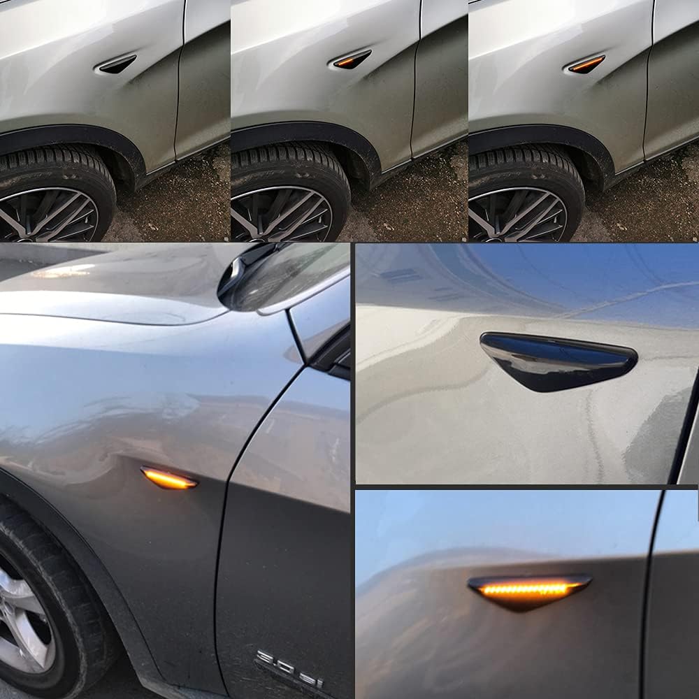 Sequential Amber LED Fender Side Marker Light Turn Signal Lamp Assembly Replacement For BMW E70 E71 E72 X5 X6 X3 F25 Driver & Passenger Side (Smoke Lens)