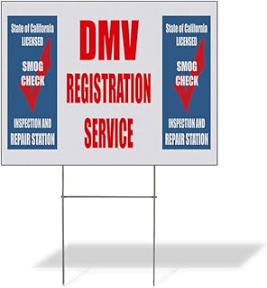 Fastasticdeals Weatherproof Yard Sign DMV Registration Service Smog Check Inspection Blue Lawn Garden Auto Repairs 24x18 Inches 2 Sides Print