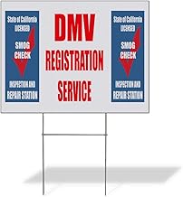 Fastasticdeals Weatherproof Yard Sign DMV Registration Service Smog Check Inspection Blue Lawn Garden Auto Repairs 18x12 Inches 2 Sides Print