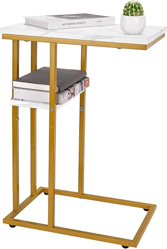 Yoobure Mesa auxiliar en forma de C, mesa auxiliar para sofá y cama, mesas auxiliares pequeñas para espacios pequeños, sala de estar, dormitorio,