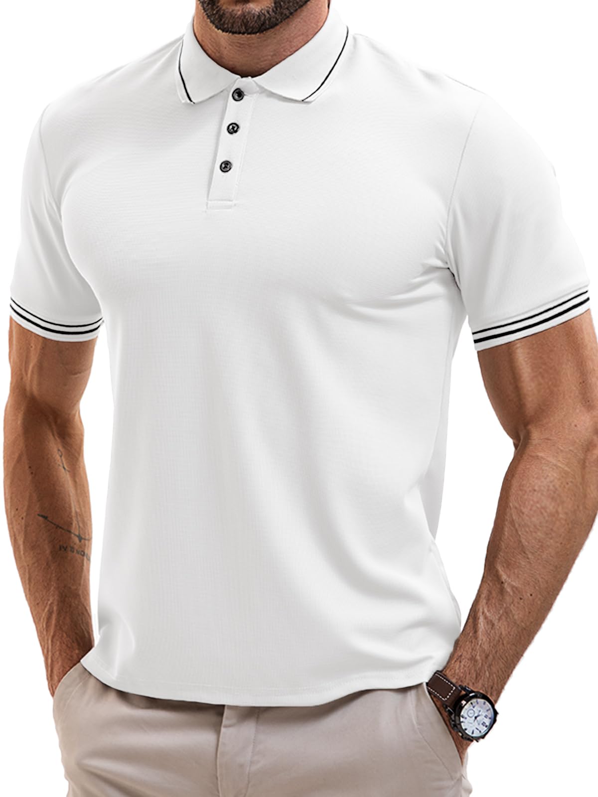 Vortewind Poloshirt Herren Kurzarm Schnelltrocknendes Atmungsaktives Polohemd Männer Elastischem Rippstrick-Bündchen Sommer Golf Shirt