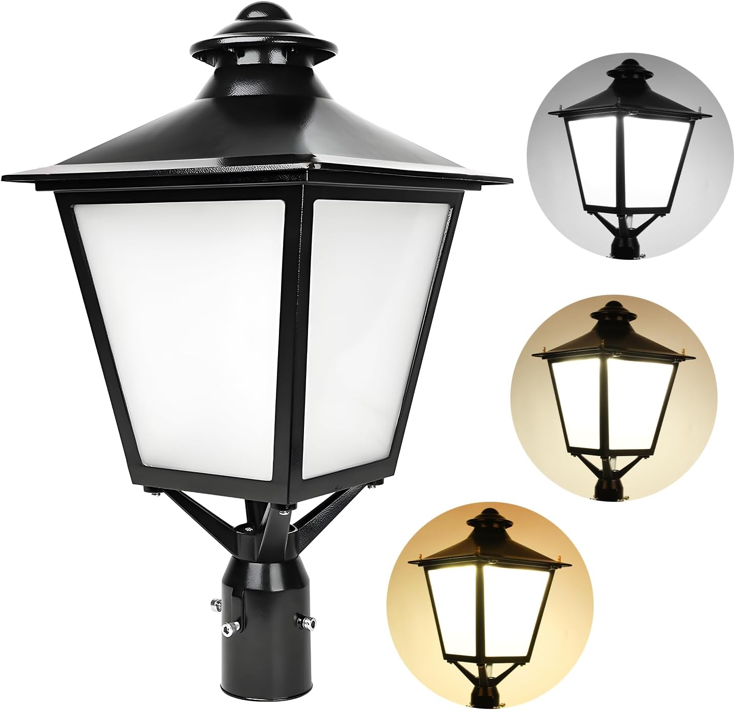 OSTEK LED Lantern Post Top Lights 120W/100W/80W & 3CCT 3000K/4000K/5000K Selectable Outdoor Commercial LED Circular Garden Yard Area Lights Fixture 100-277V UL DLC (80W/100W/120W + 3CCT Tunable)